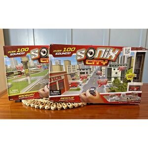 Lot of 2 Sonix City Interactive Playsets Wild Planet Raceway & Rescue Mini Cars